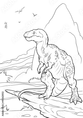 Coloring book for children with a dinosaur hand-painted in cartoon style © Михаил Пенькевич