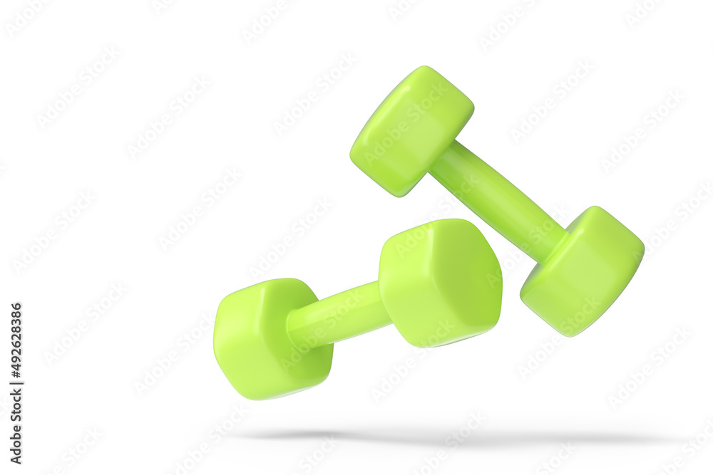 Pair of rubber green dumbbells isolated on white background Pair of rubber green dumbbells isolated on white background
