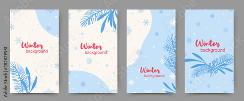 Winter  backgrounds for social media stories, minimal post templates in blue colors.Vector illustration for mobile apps, invitation,ad,web banners