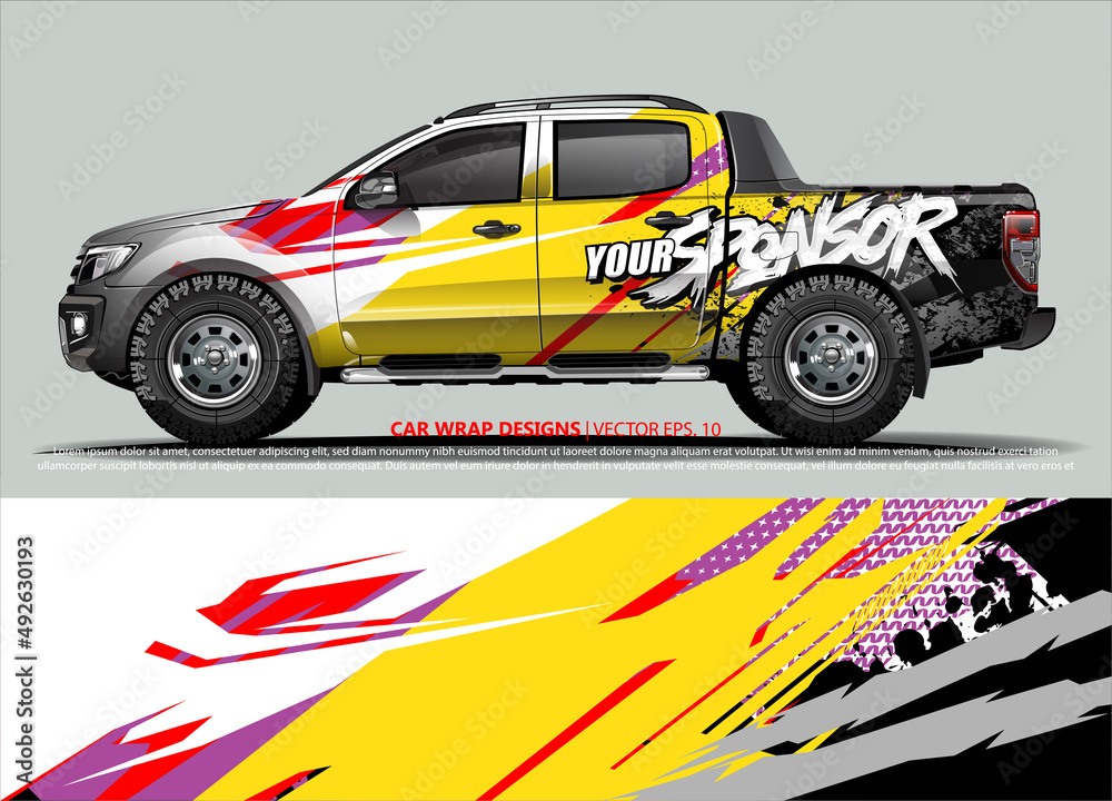 Car wrap decal design vector. abstract Graphic background kit designs for vehicle, race car, rally, livery, sport car
