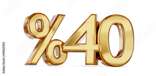 percentage 40 in golden bold letters % 3d-illustration