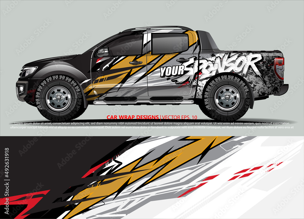 Car wrap decal design vector. abstract Graphic background kit designs for vehicle, race car, rally, livery, sport car
Car wrap decal design vector. abstract Graphic background kit designs for vehicle, race car, rally, livery, sport car