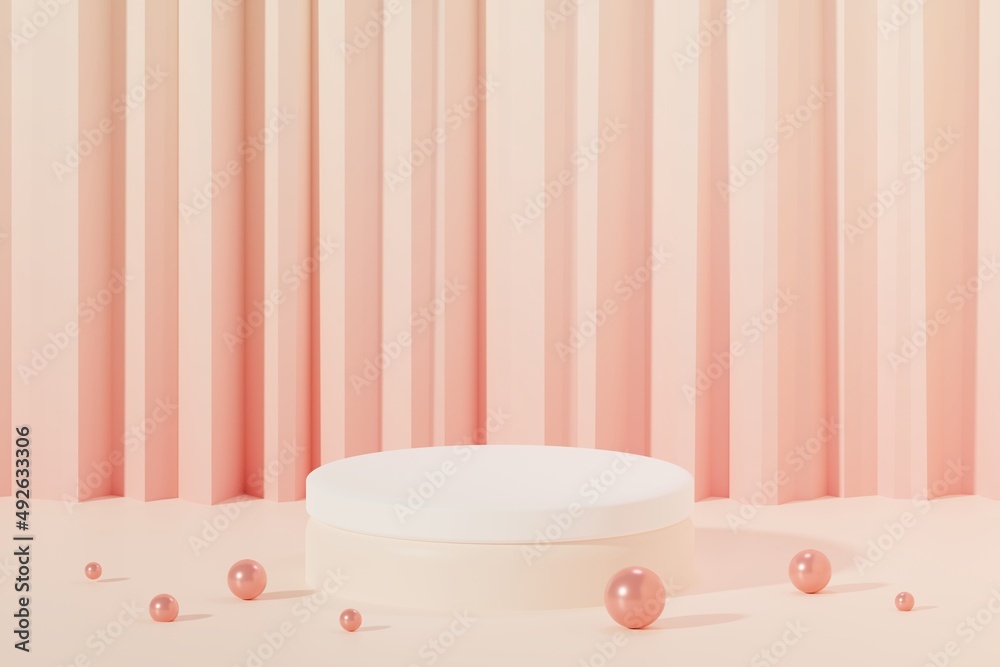 Geometric minimal beige background with metal balls. Podium for cosmetics 3d illustration Geometric minimal beige background with metal balls. Podium for cosmetics 3d illustration