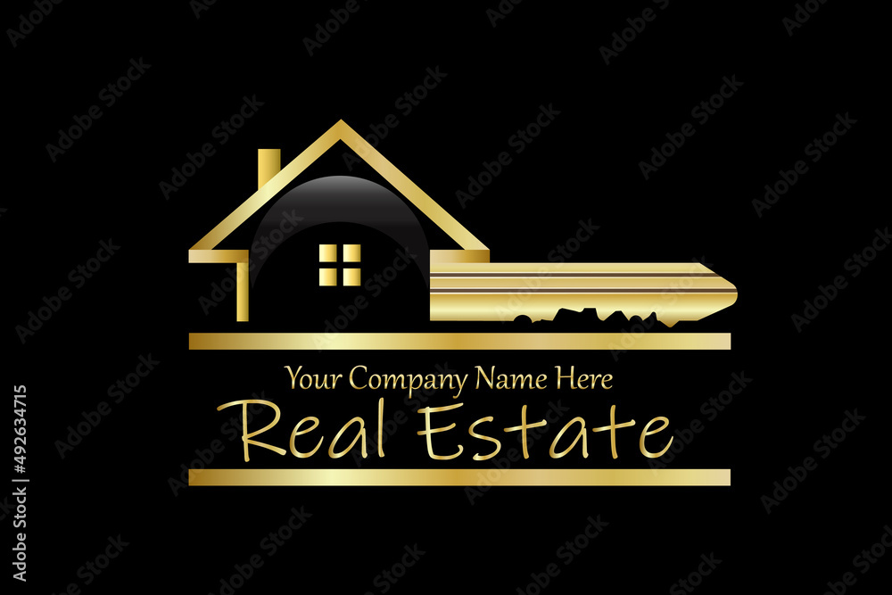 House Key Gold Logo Vector Real Estate Identity Business Card Vector