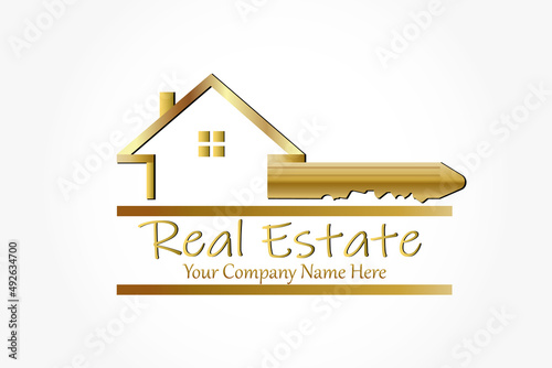 House Key Gold Logo Vector Real Estate Identity Business Card Vector Image Design