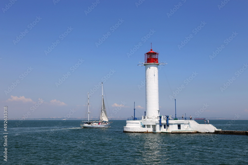 Odessa Vorontsovsky lighthouse in the port area, Ukraine