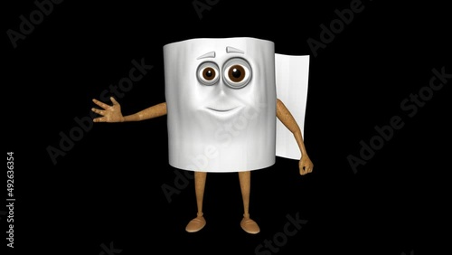 3d Character Toilet Paper Shows Gesture Looped Alpha Channel