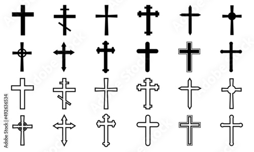 Set with black christian cross on white background. Collection cross symbol. Vector set. © Міша Герба