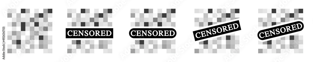 Set of pixel censored signs on white background. Pixel censored mosaic bar sign. Vector 10 EPS. - obrazy, fototapety, plakaty 