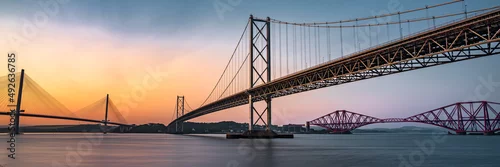 Obraz  z motywem The Forth Bridges, Scotland.  Forth Bridge Forth Road Bridge Queensferry Crossing