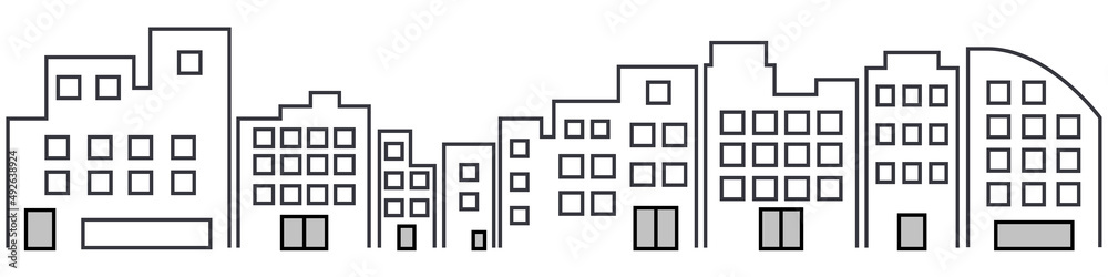 ビルやマンションの街並みのイラストの背景・パーツ素材 ベクター ビルやマンションの街並みのイラストの背景・パーツ素材 ベクター