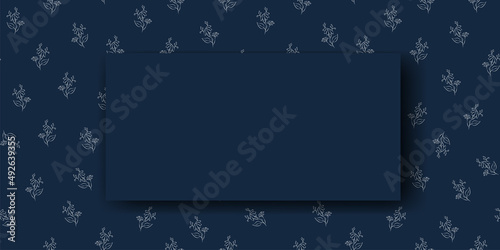 Vector. Chamomile flower background, copy space for text. Horizontal template for cards, wedding invitations, party invitations, flyers, covers, brochures, social networks. Hand-drawn sketch. Blue.