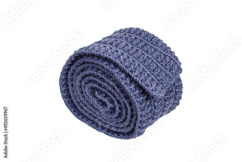 beautifully folded blue wool scarf isolated on white background