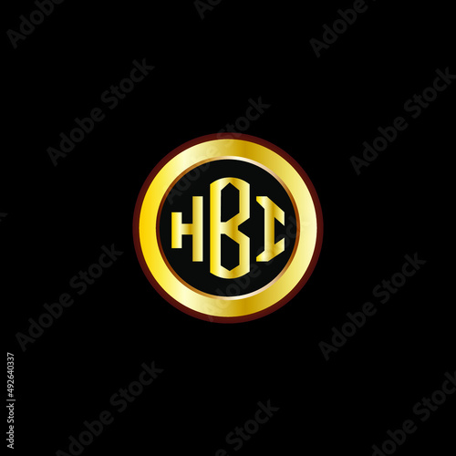 HBI letter circle logo design. HBI letter logo design with black background. HBI creative letter logo with gold colors.
 photo