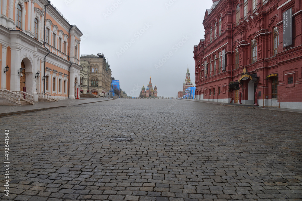 Panoramic view of the Red Square with Moscow Kremlin and St Basil's Cathedral
