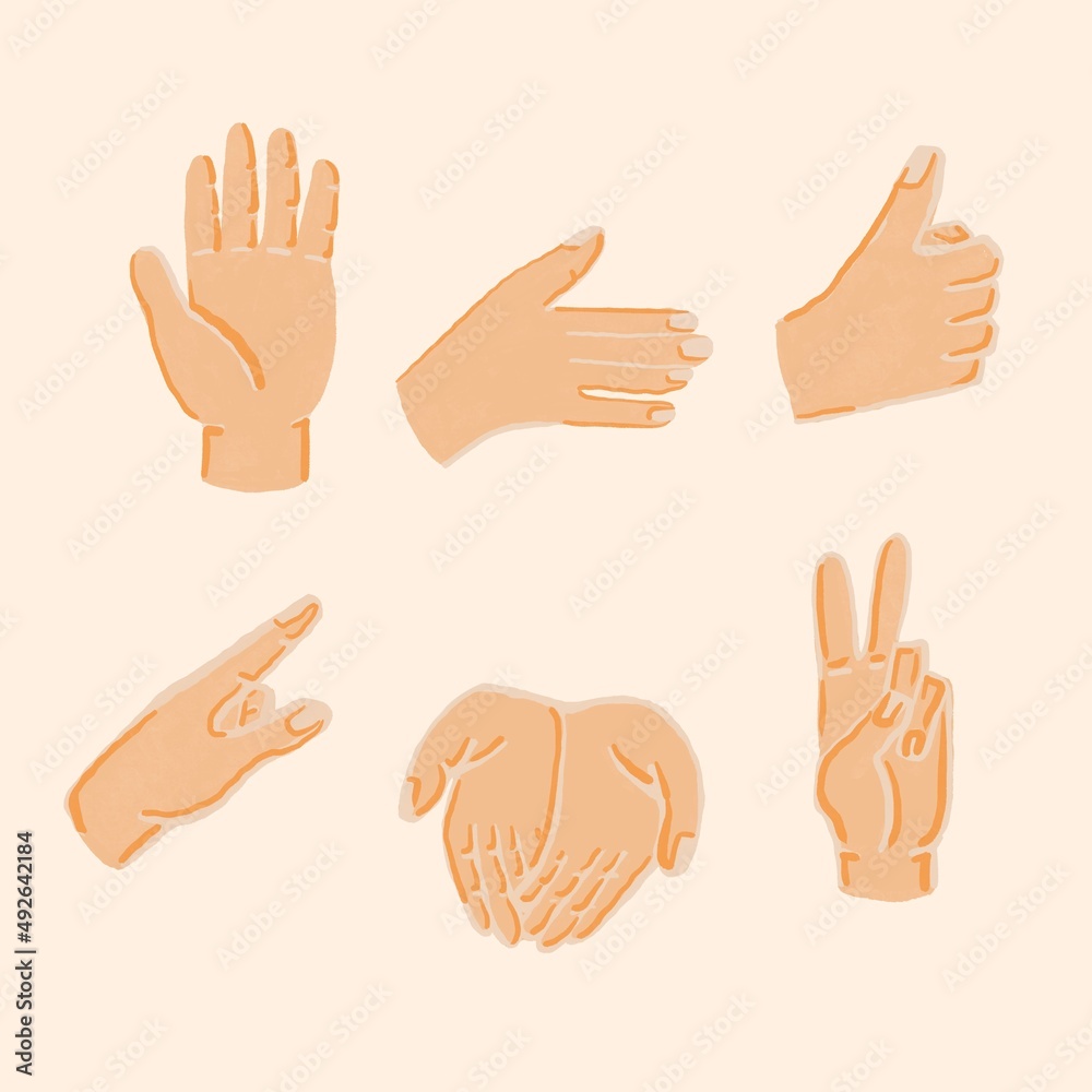 drawn hands showing different signs, cartoon illustration drawn hands showing different signs, cartoon illustration