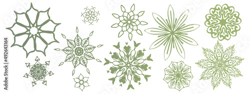 Vector flowers in different shades of green. Minimalist style. Hand drawn plants. Organic shapes. For your own design. © beoyou