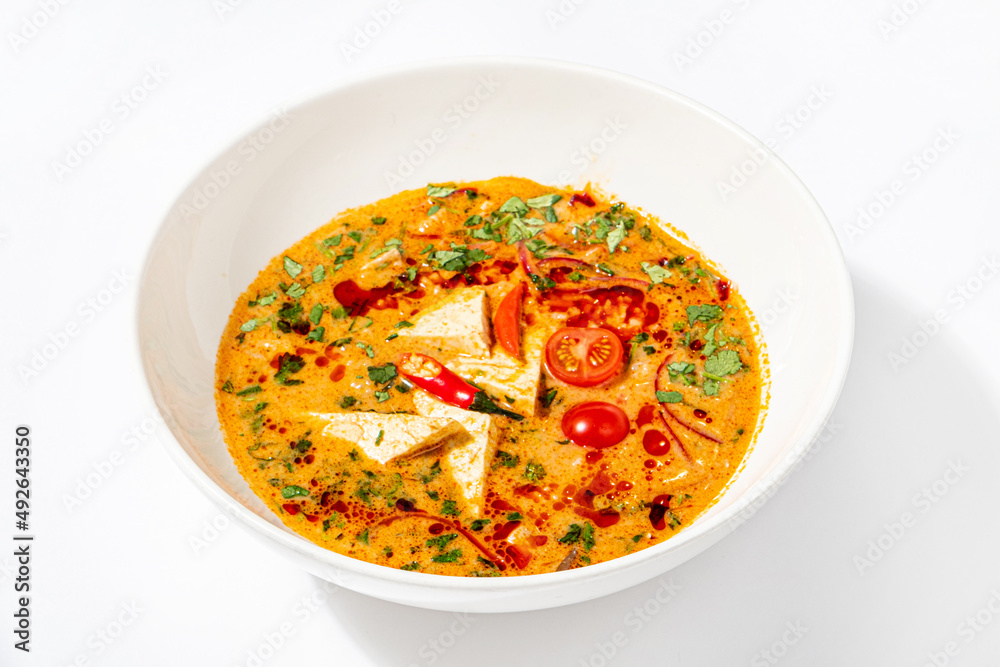 hot thai soup on the white background