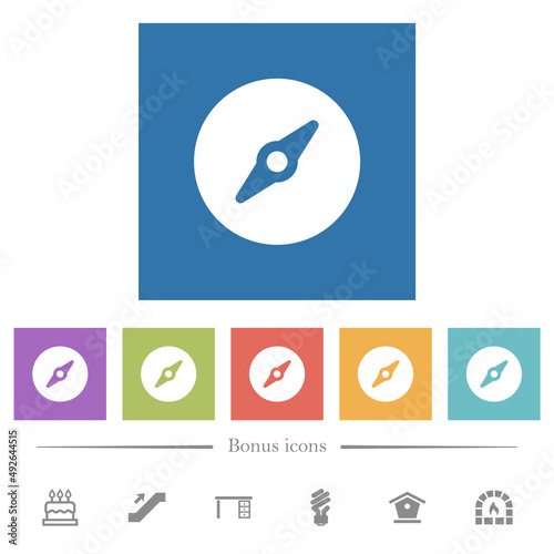 Simple compass solid flat white icons in square backgrounds