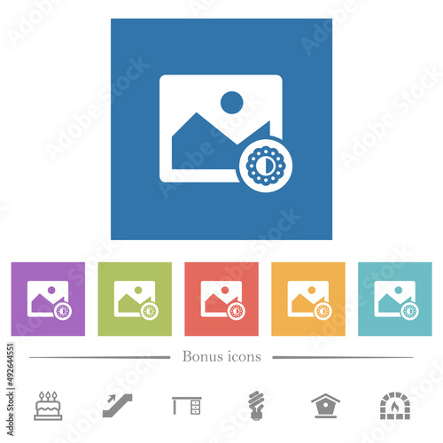 Image saturation flat white icons in square backgrounds