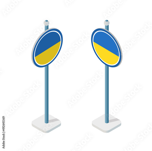Ukraine Road signs coat of arms flag trident heraldry illustration for web