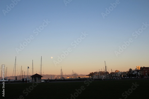 San Francisco California city sunset picture with moon   