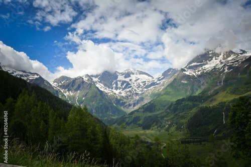 View of the Austria nature - high alpine and lakes in valley. Summer nature with green colors. © doda