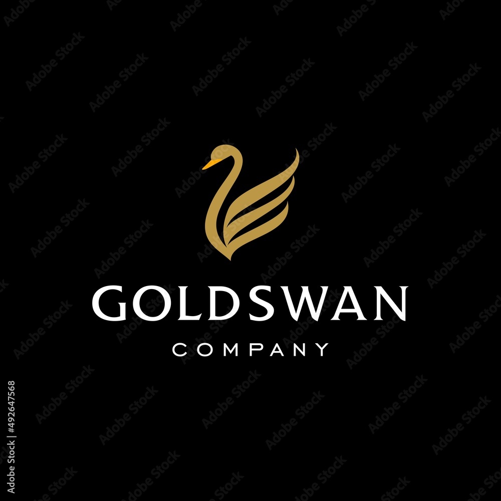golden swan logo,goose or duck icon design vector in trendy and abstract luxury line outline style 