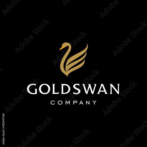 Fototapeta Naklejka Na Ścianę i Meble -  golden swan logo,goose or duck icon design vector in trendy and abstract luxury line outline style 