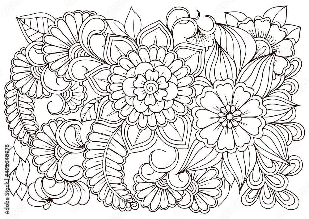 Flower pattern in black and white. Can use for print , coloring and ...
