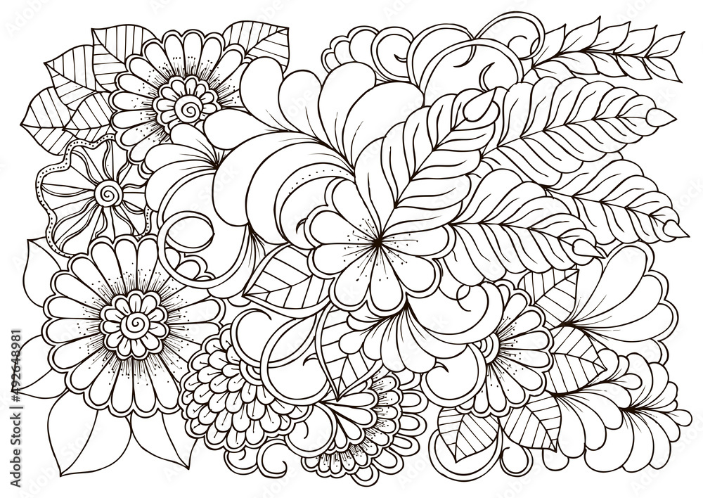 Fototapeta premium Flower pattern in black and white. Can use for print , coloring and card design