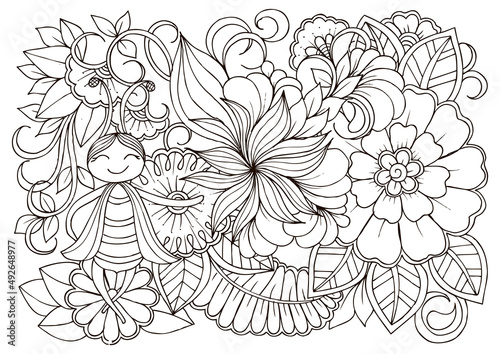 Flower pattern in black and white. Can use for print , coloring and card design photo