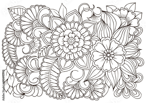 Flower pattern in black and white. Can use for print   coloring and card design