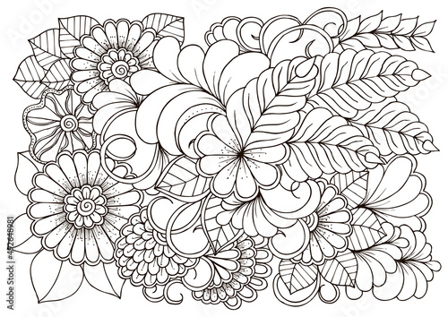 Flower pattern in black and white. Can use for print , coloring and card design photo