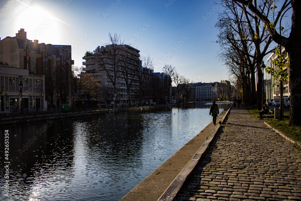 Paris canal view in winter