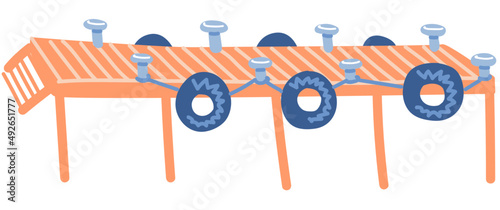 Vector illustration wooden pier with bollards and tires 