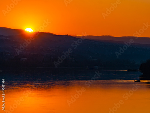 Sunset over calm Danube river  in Novi Sad  Serbia