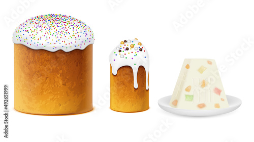 Eastern Traditional Orthodox Easter Cakes Realistic Set