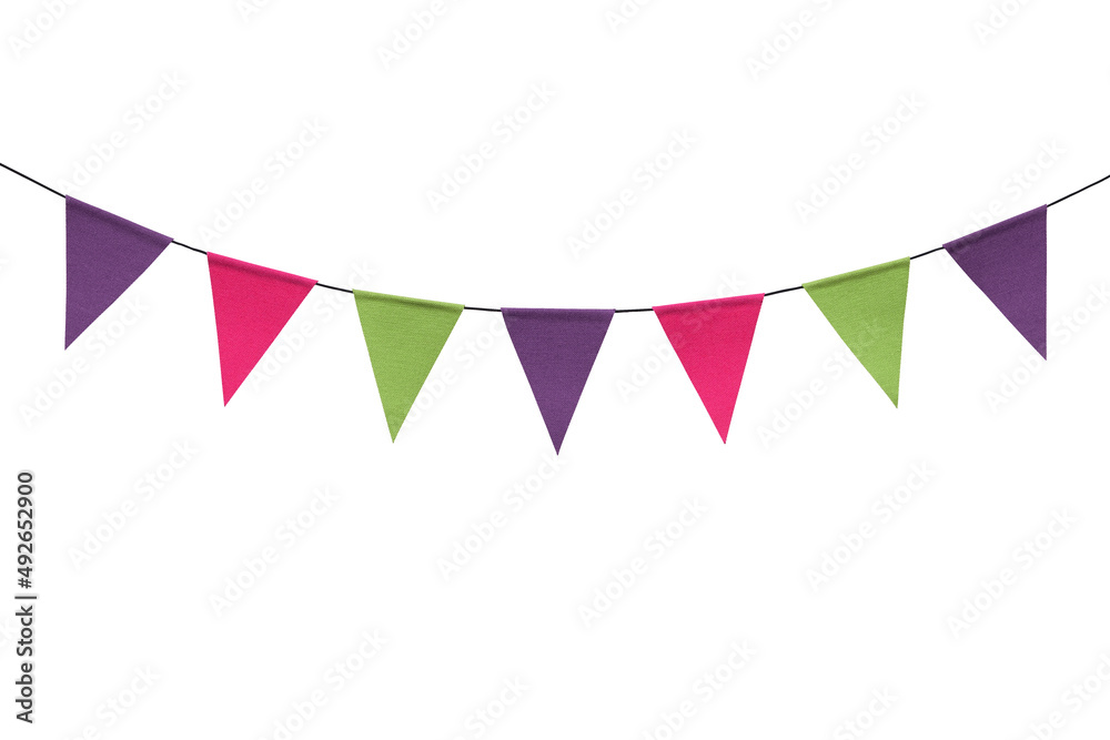 Fototapeta premium Colorful bunting party flags isolated on white background