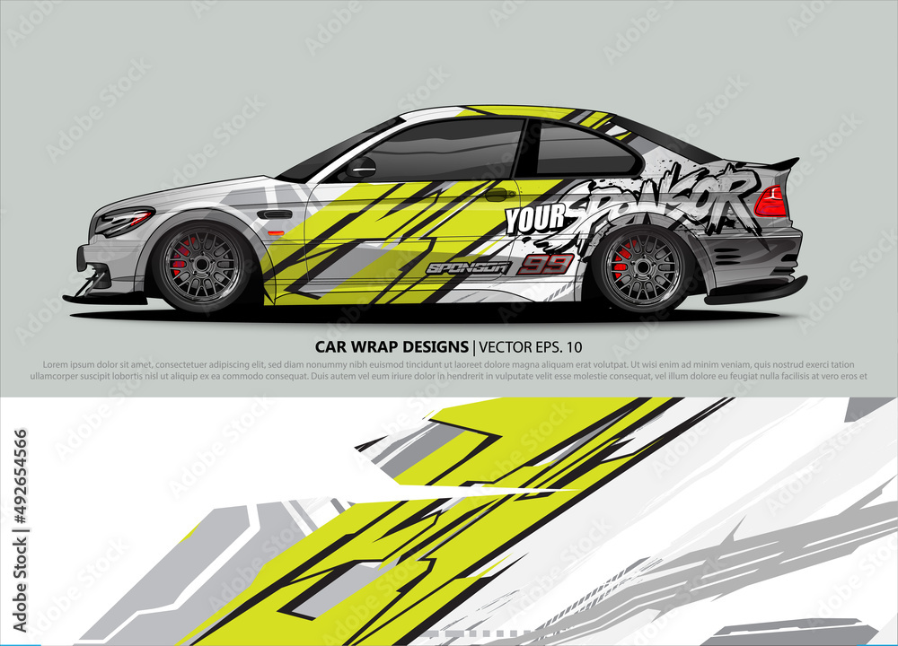 Car wrap decal design vector. abstract Graphic background kit designs for vehicle, race car, rally, livery, sport car
