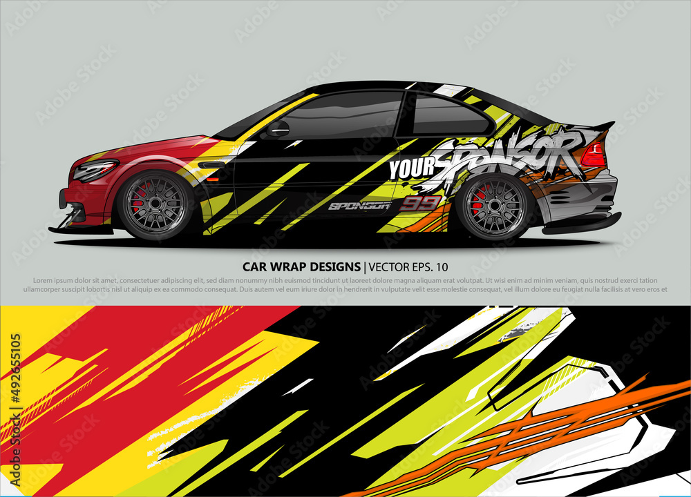 Car wrap decal design vector. abstract Graphic background kit designs for vehicle, race car, rally, livery, sport car
Car wrap decal design vector. abstract Graphic background kit designs for vehicle, race car, rally, livery, sport car