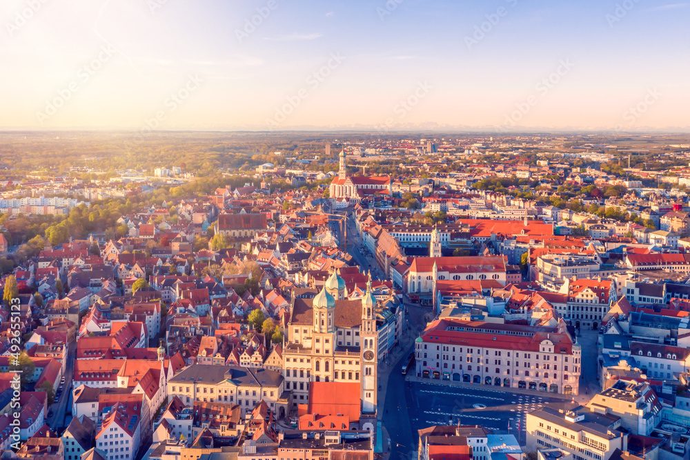 View of the city center of Augsburg from above. 