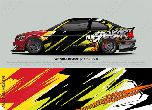 Car wrap decal design vector. abstract Graphic background kit designs for vehicle, race car, rally, livery, sport car 
