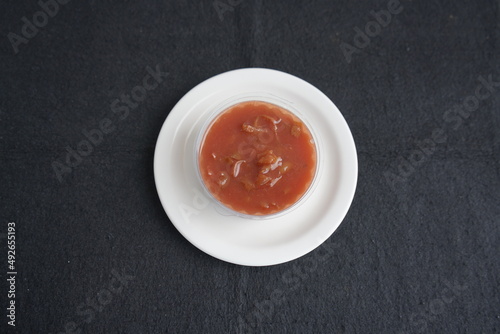 Gourmet enjoys vitamin-rich, healthy camu camu jam. Made from fresh Amazonian fruits (Myrciaria dubia), family Myrtaceae. 