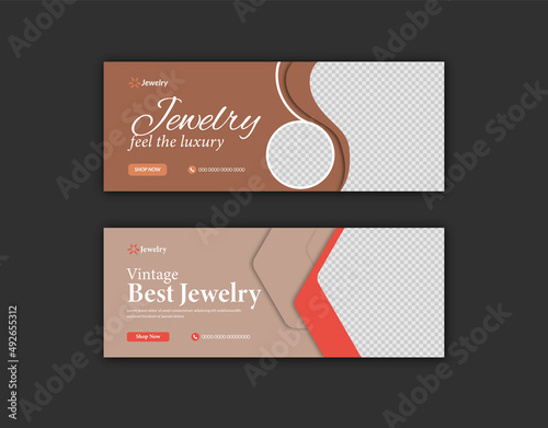 vintage best jewelry collection facebook cover template. editable promotion web banner social media layout. 