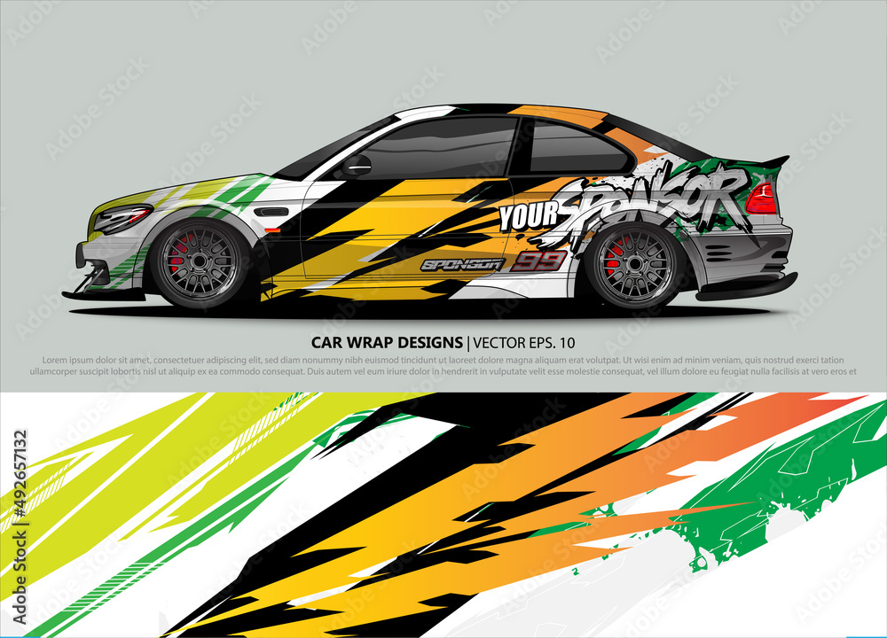 Car wrap decal design vector. abstract Graphic background kit designs for vehicle, race car, rally, livery, sport car