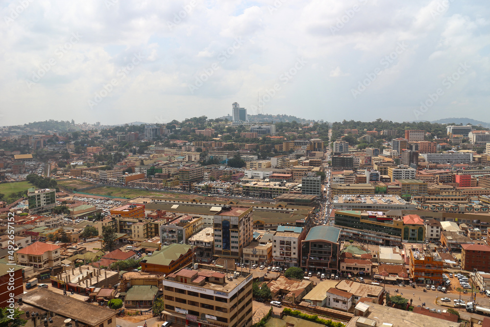 View of Kampala city - Uganda. Aerial cityscape view to Kampala, capital of Uganda