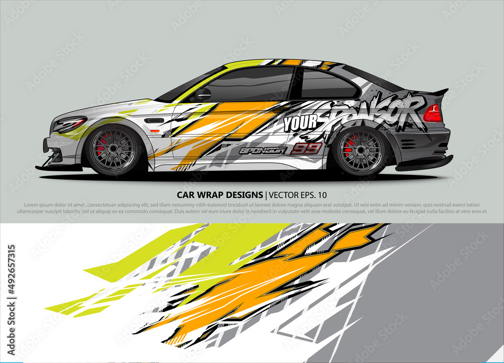 Car wrap decal design vector. abstract Graphic background kit designs for vehicle, race car, rally, livery, sport car
