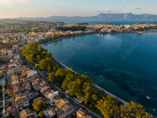 Drone Panoramic view of Kerkyra, capital of Corfu island, Greece