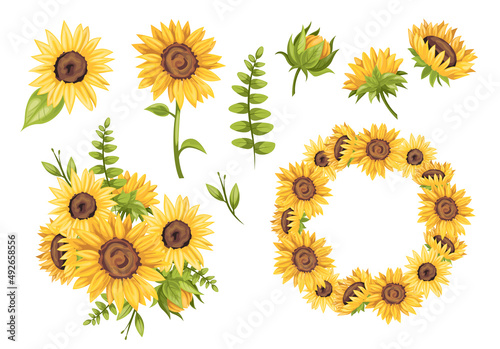 The collection of set and pattern sunflower. illustation flat vector of sunflower for content, wedding , greeting card etc.